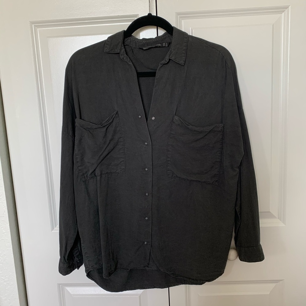 Zara Distressed Long Sleeve Oversized Blouse